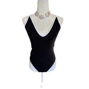 4/$25 Express Deep-V Backless Bodysuit Black & White size medium